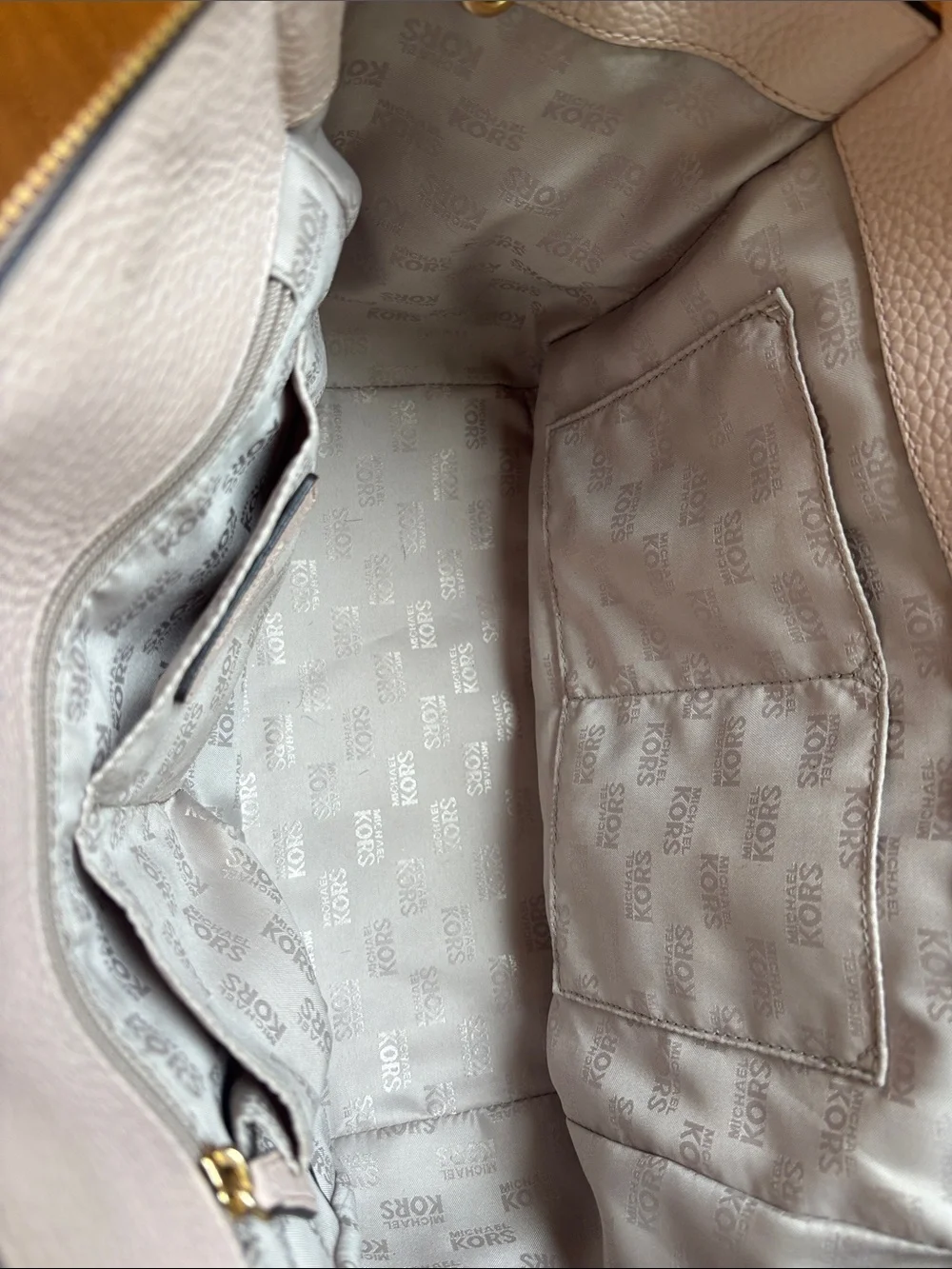 Michael Kors Pebbled Leather Vanna Satchel in Blush Pink with Gold Hardware